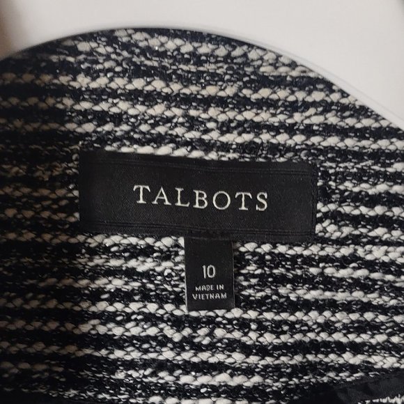 Talbots Womens Black & White Striped  Heavy Cardigan Sweater w/ Pockets Size 10 - Picture 3 of 7